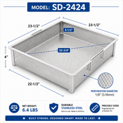 GSW 24 x 24 in Stainless Steel Drop-In Compartment Sink Drain Basket - ETL Certified