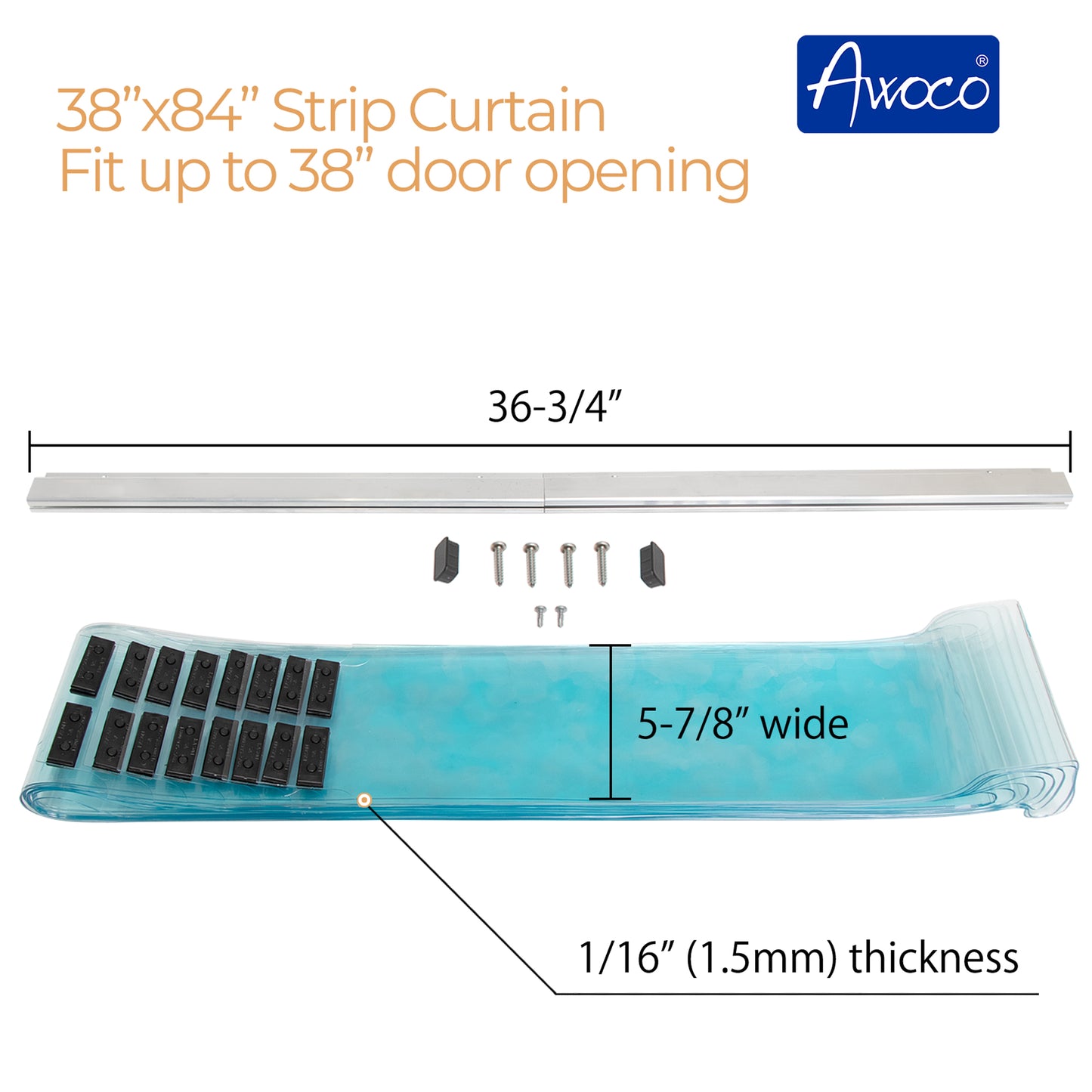 Awoco 38" x 84" Vinyl Strip Climate Control Curtain Kit, Slide-in Strips Perfect for Freezers, Coolers and Warehouse Doors NSF Approved