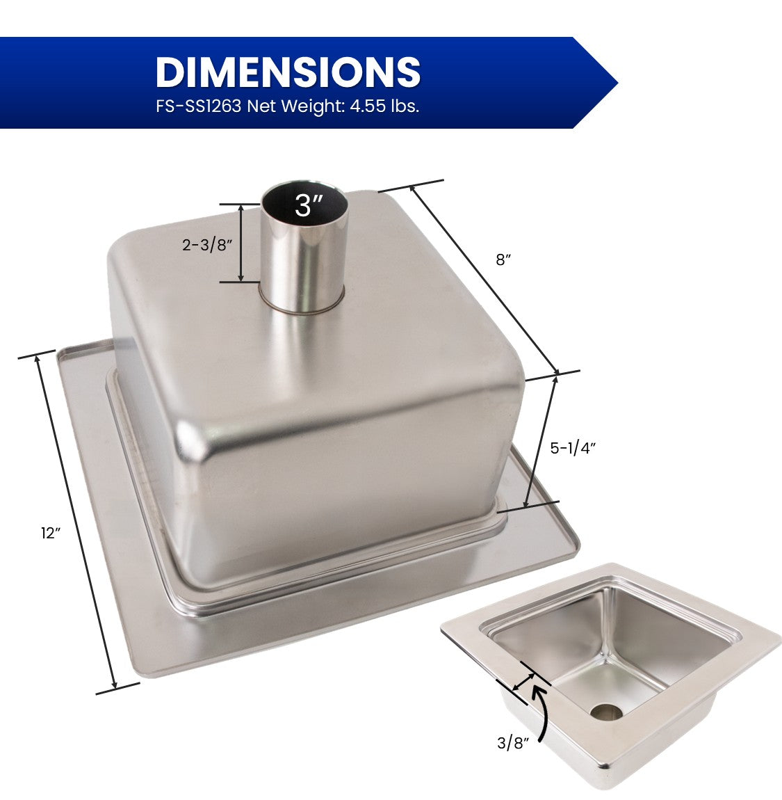 Leyso 12"x12" Type 304 Stainless Steel Floor Sink with 1/2 Top Grate, 6" Deep with 3" Drain for Restaurant, Bar and Commercial