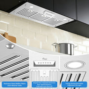Awoco RH-IT06-M36 14-1/2"D Super Quiet Split Insert Stainless Steel Range Hood, 4-Speeds, 800 CFM, LED Lights with 6” Blower (36"W 6" Vent)