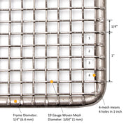 GSW 19" x 19" DN-FS19 Heavy Duty 19 Gauge 4-mesh Stainless Steel Woven Mesh Donut Frying Screen, 1/4"D Outer Frame and Support Rods