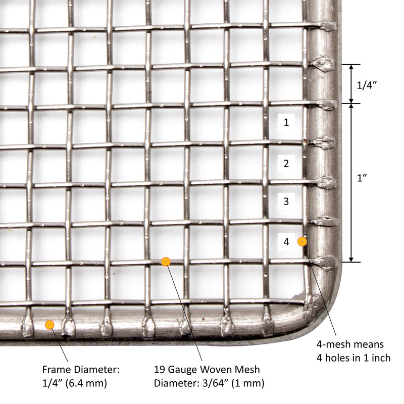 GSW 23" x 23" DN-FS23 Heavy Duty 19 Gauge 4-mesh Stainless Steel Woven Mesh Donut Frying Screen, 1/4"D Outer Frame and Support Rods