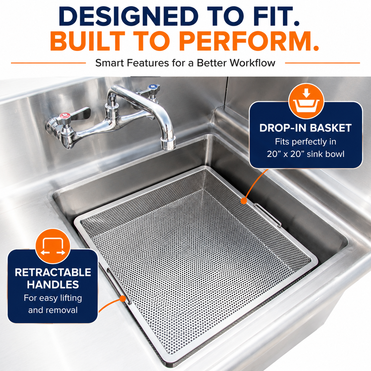 GSW 20 x 20 in Stainless Steel Drop-In Compartment Sink Drain Basket - ETL Certified