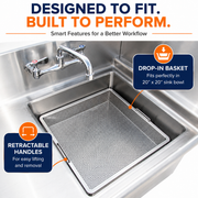 GSW 20 x 20 in Stainless Steel Drop-In Compartment Sink Drain Basket - ETL Certified