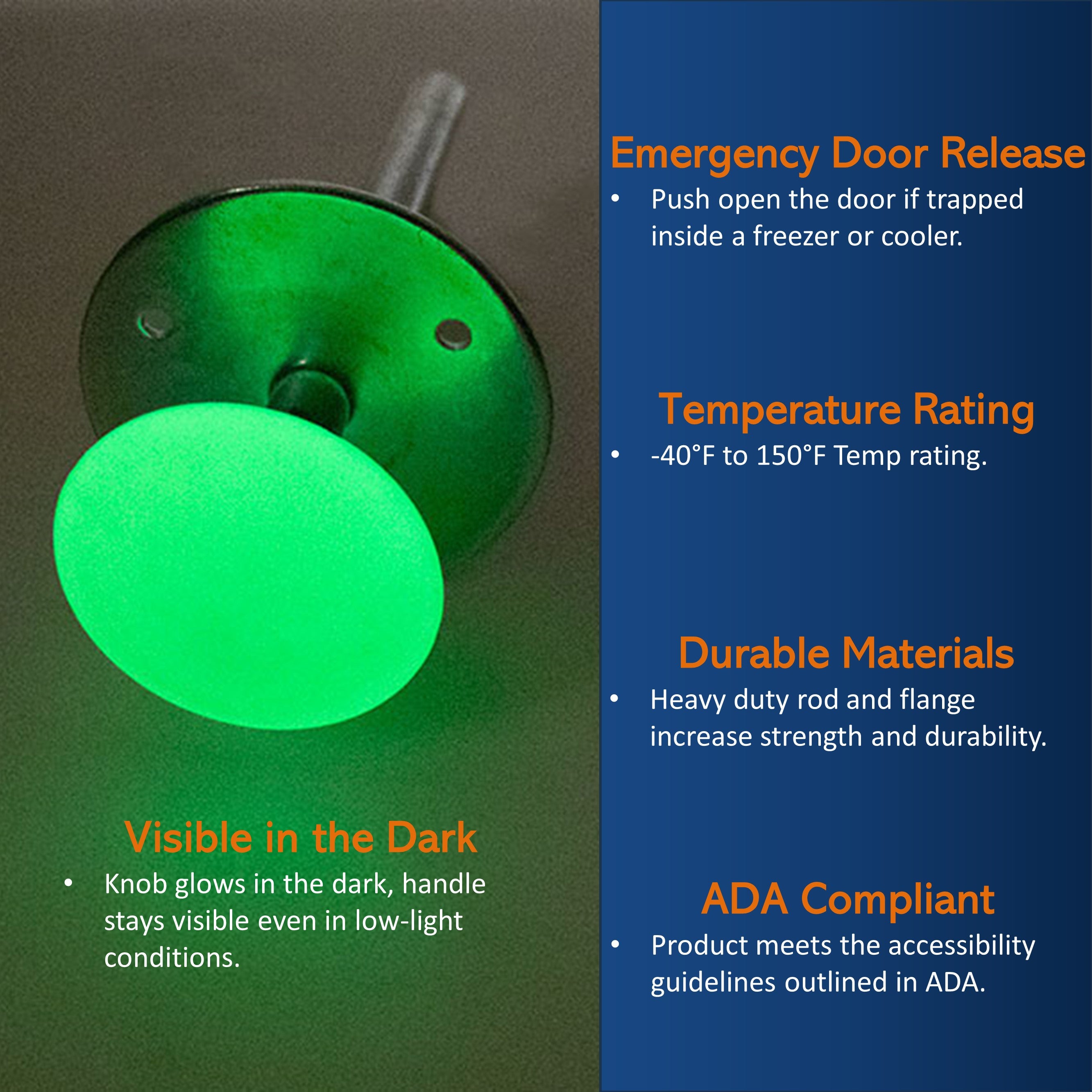 Kason 481-A Inside Release Handle, Glow in Dark, Push Rod for Door of Walk-in Coolers and Freezers