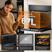 Awoco 24” Built-in Electric Oven, 2.37 Cu ft. Single Wall Oven with 11 Cooking Modes, 360° Rotating Rotisserie, 3440W, Touch Control, LCD Display, Timer, Stainless Steel Wall Oven for Kitchen