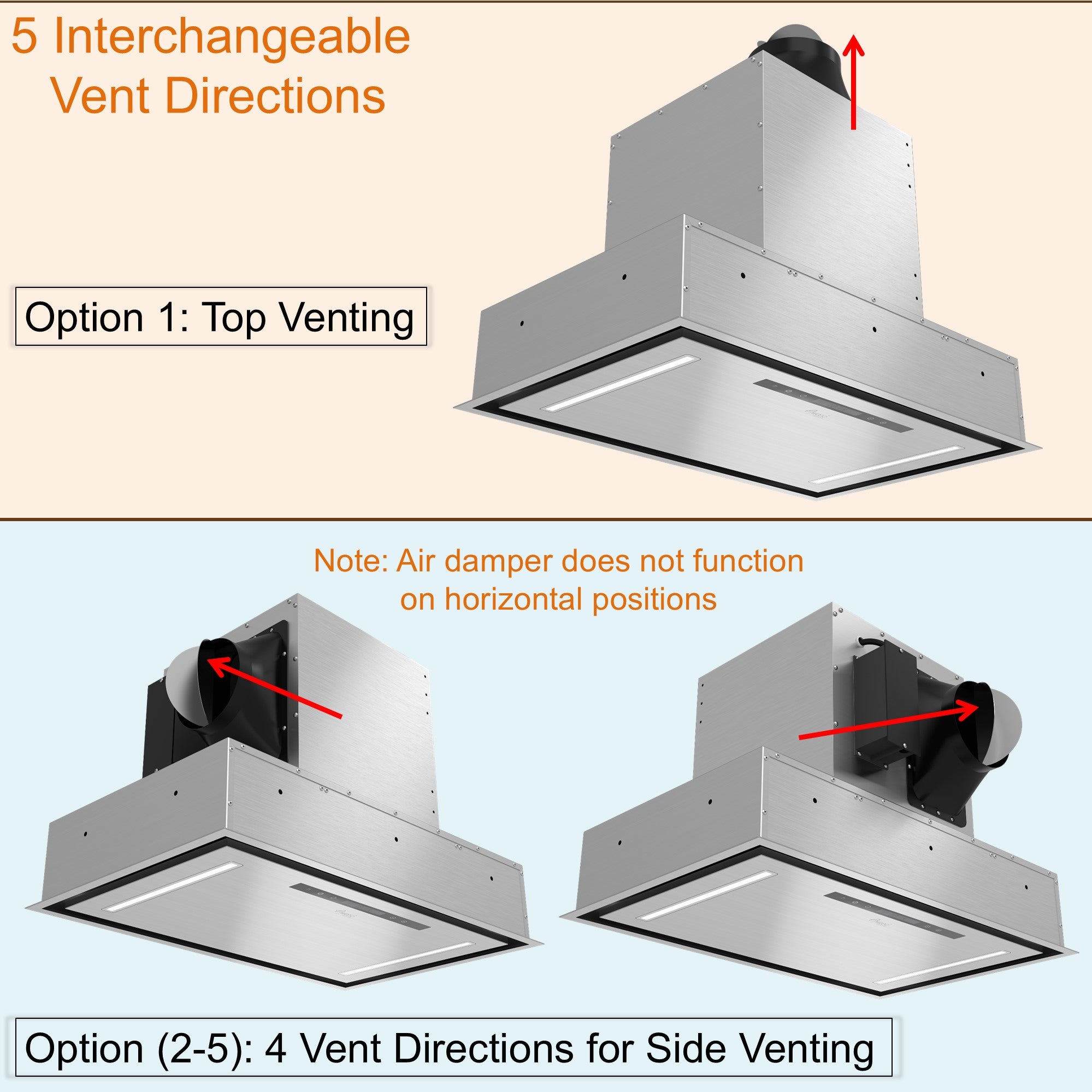 Awoco 30”W Flush Ceiling Mount Insert Island Range Hood, Stainless Steel 4 Speeds 650 CFM, 6” Round Vent LED Lights Remote Control