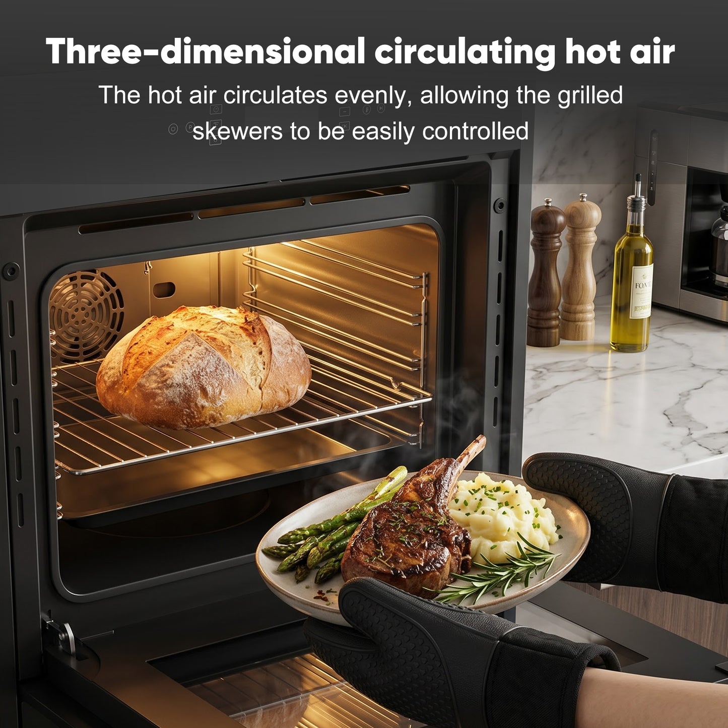 Awoco 24” Built-in Electric Oven, 2.37 Cu ft. Single Wall Oven with 11 Cooking Modes, 360° Rotating Rotisserie, 3440W, Touch Control, LCD Display, Timer, Stainless Steel Wall Oven for Kitchen
