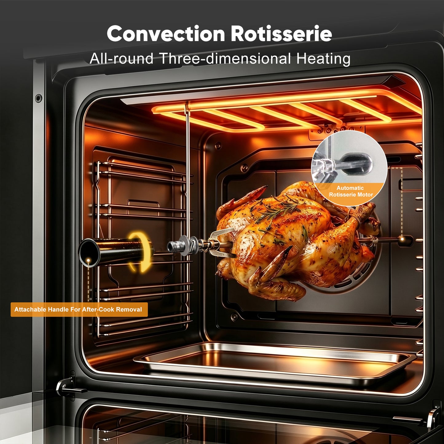 Awoco 24” Built-in Electric Oven, 2.37 Cu ft. Single Wall Oven with 11 Cooking Modes, 360° Rotating Rotisserie, 3440W, Touch Control, LCD Display, Timer, Stainless Steel Wall Oven for Kitchen