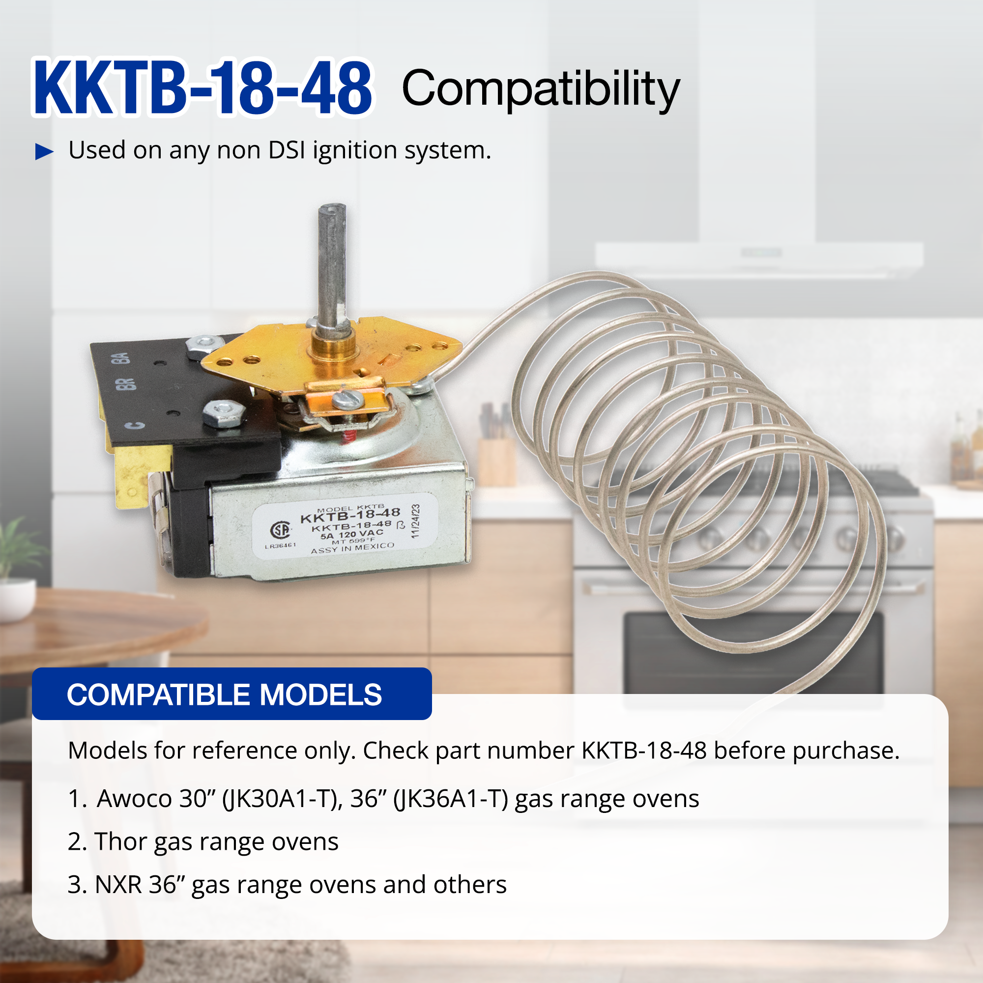 Robertshaw KKTB-18-48 Stove Oven Range Thermostat 5A 120VAC Max Temp 599°F for Awoco and Other Gas Range Stoves