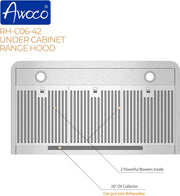 [Refurbished] Awoco RH-C06-42 Classic 6" High 1mm Thick Stainless Steel Under Cabinet 4 Speeds 900CFM Range Hood with 2 LED Lights, 6" Round Top Vent (42"W Round Vent)