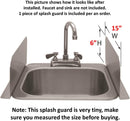 GSW Stainless Steel Wall Mount Splash Guard for Commercial Restaurant Hand Sink and Compartment Prep Sink, NSF Certified (15" W x 6" H)