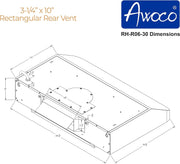 [Refurbished] Awoco RH-R06-30 Rectangle Vent 6" High Stainless Steel Under Cabinet 4 Speeds 900CFM Range Hood with LED Lights (30"W Rear Vent)