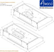 [Refurbished] Awoco RH-C06-30 Classic 6" High Stainless Steel Under Cabinet 4 Speeds 900CFM Range Hood with 2 LED Lights Top Vent (30"W Top Vent)