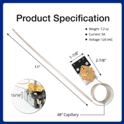 Robertshaw KKTB-18-48 Stove Oven Range Thermostat 5A 120VAC Max Temp 599°F for Awoco and Other Gas Range Stoves