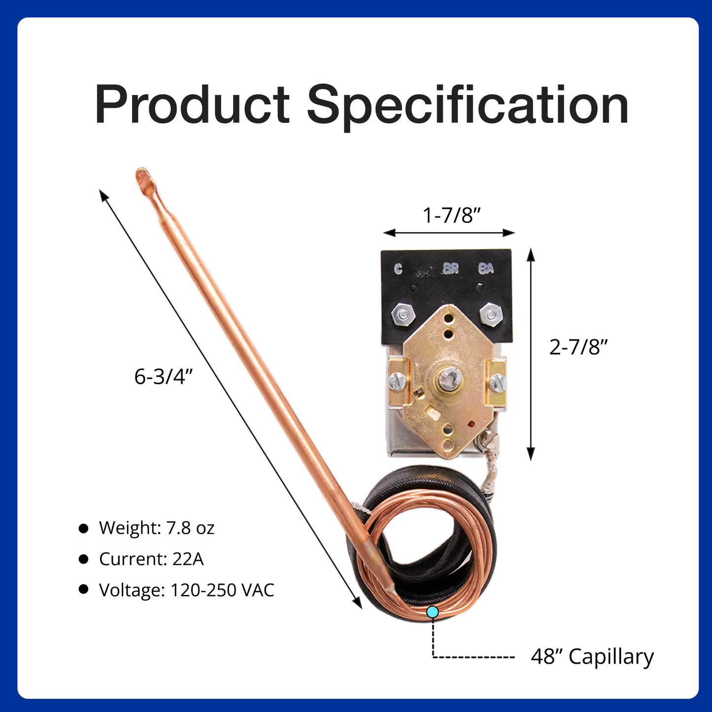 Robertshaw KKB-9-48 PB010036 Thermostat Bake/Broil Part, Oven Thermostat for Viking, Awoco Gas Range Stoves Oven, 22A 120-250 VAC, Max Temp 606°F, CSA Approved