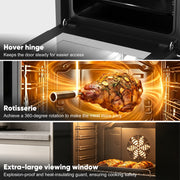 Awoco 24” Built-in Electric Oven, 2.37 Cu ft. Single Wall Oven with 11 Cooking Modes, 360° Rotating Rotisserie, 3440W, Touch Control, LCD Display, Timer, Stainless Steel Wall Oven for Kitchen