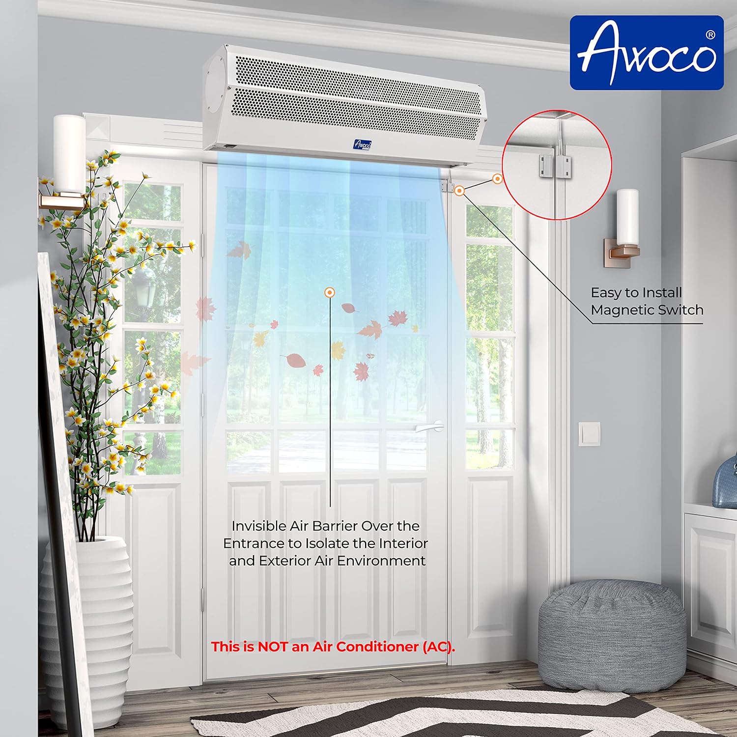 [Refurbished] Awoco FM1509 36" Super Power 2 Speeds 1200CFM Commercial Indoor Air Curtain, UL Certified, 120V Unheated - Door Switch Included