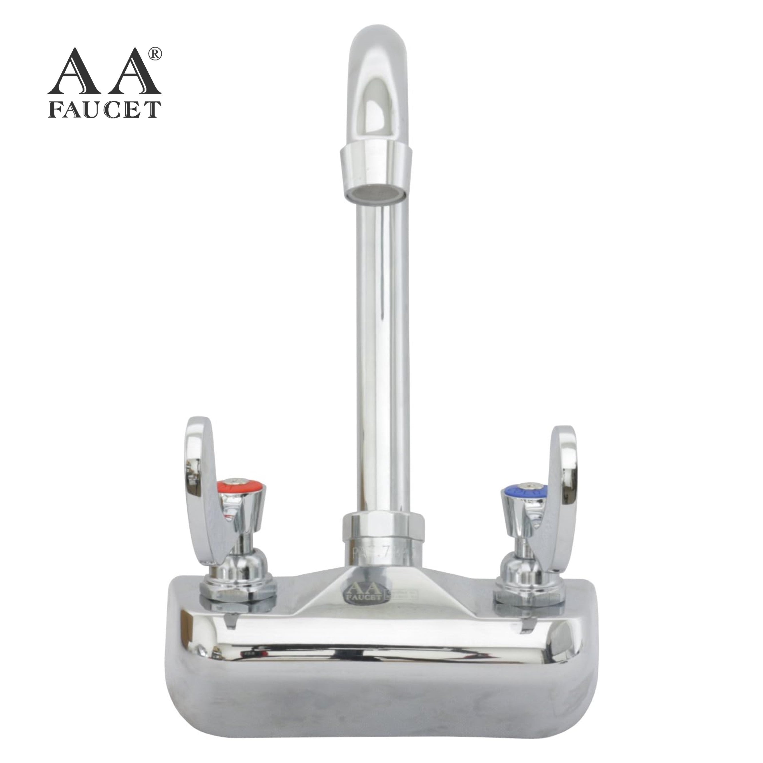 AA Faucet AA-410G-C 4" Wall Mount NSF Commercial Hand Sink Faucet with 3-1/2" Gooseneck Spout and Easy Grip Wing C-Handles