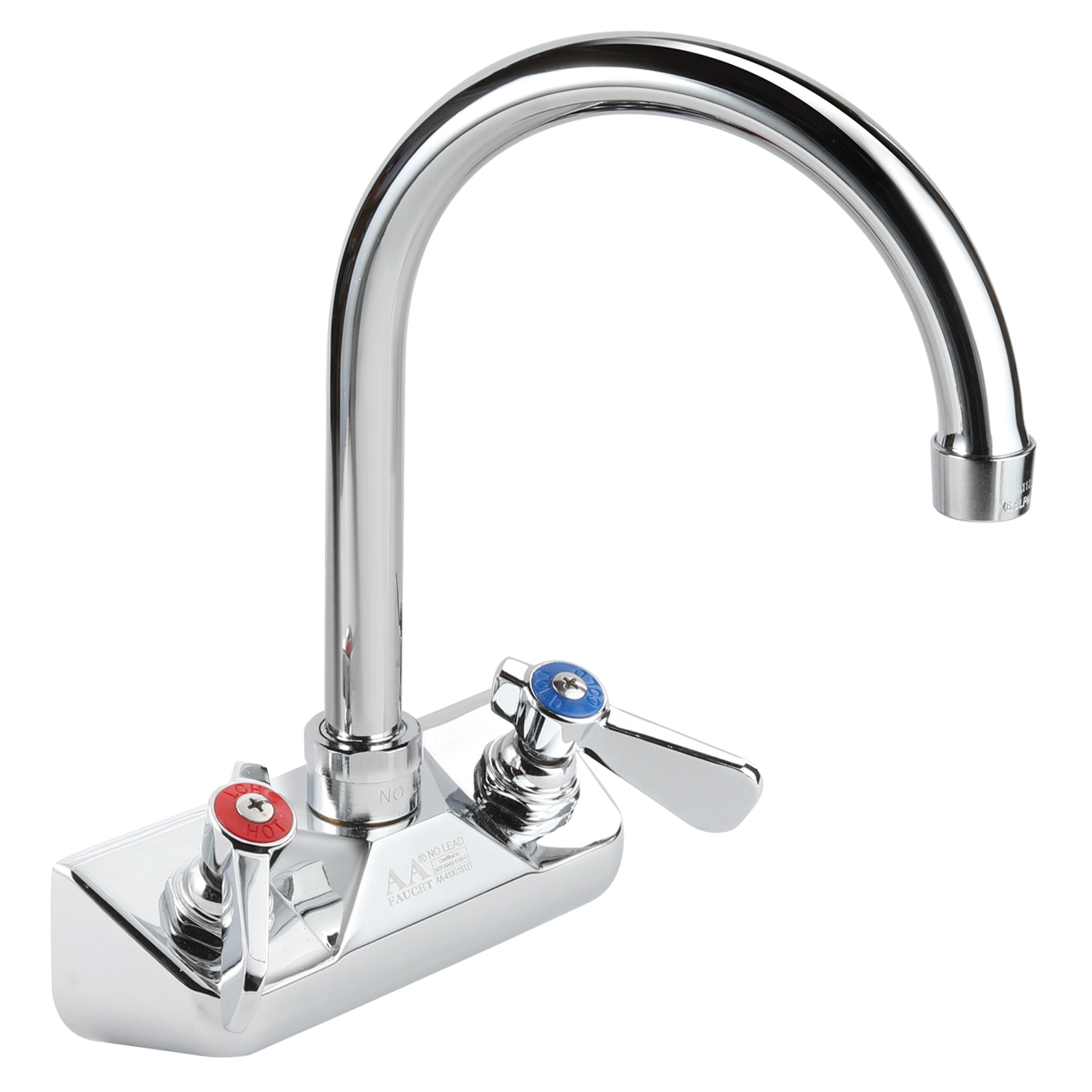 AA Faucet 4" Wall Mount Commercial Hand Sink Faucet with 6" Gooseneck Spout, Brass Construction Chrome Polished for Restaurant Kitchen NSF Approved