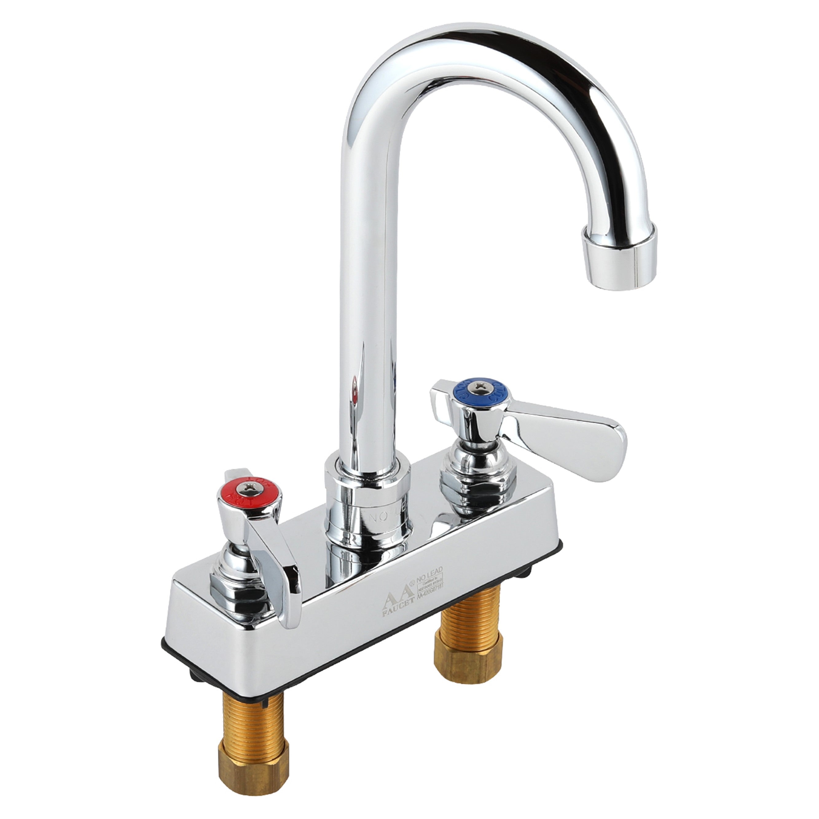 AA Faucet 4" Deck Mount Commercial Bar Sink Faucet with 3-1/2" Gooseneck Spout, Brass Construction Chrome Polished for Restaurant Kitchen NSF Approved