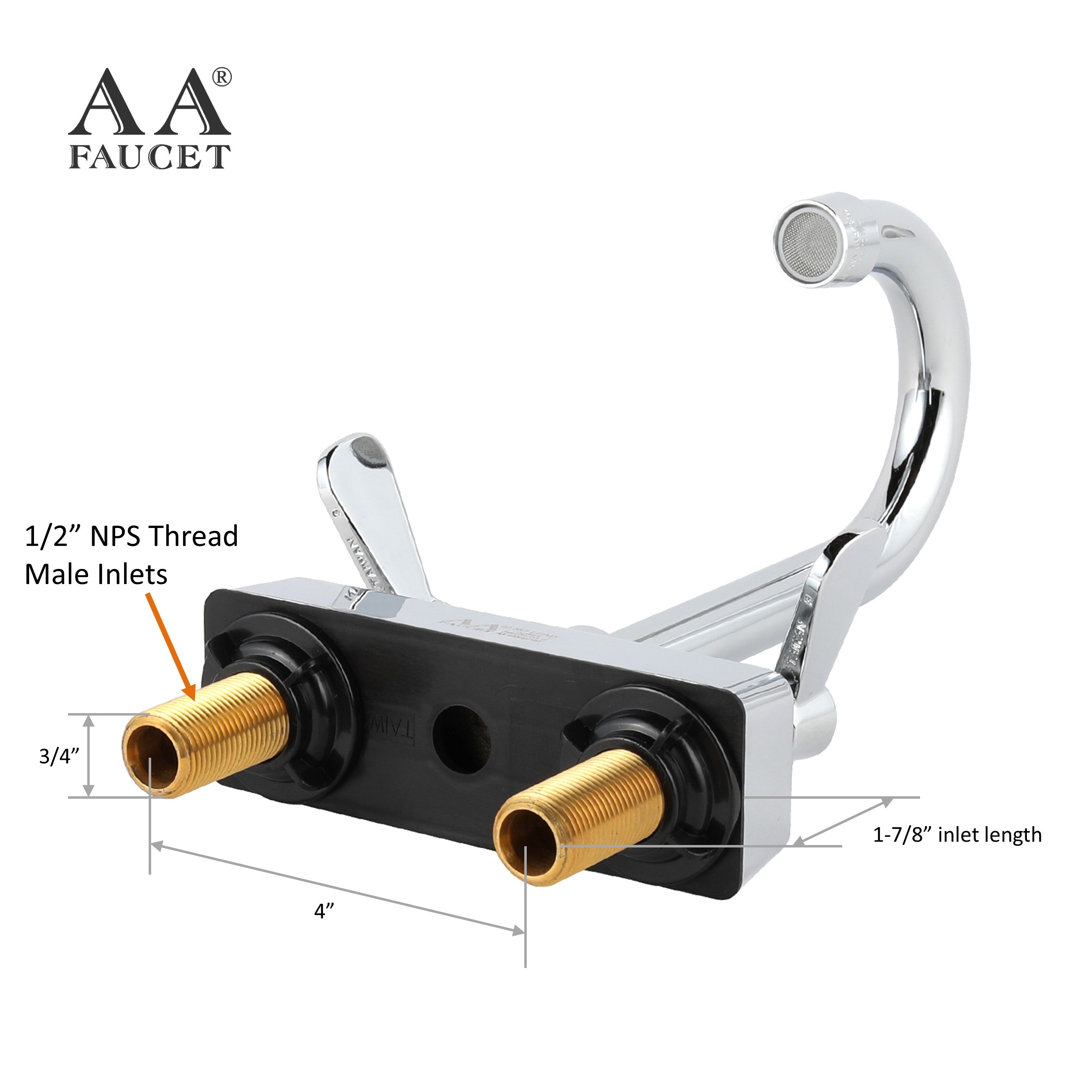 AA Faucet 4" Deck Mount Commercial Bar Sink Faucet with 3-1/2" Gooseneck Spout, Brass Construction Chrome Polished for Restaurant Kitchen NSF Approved