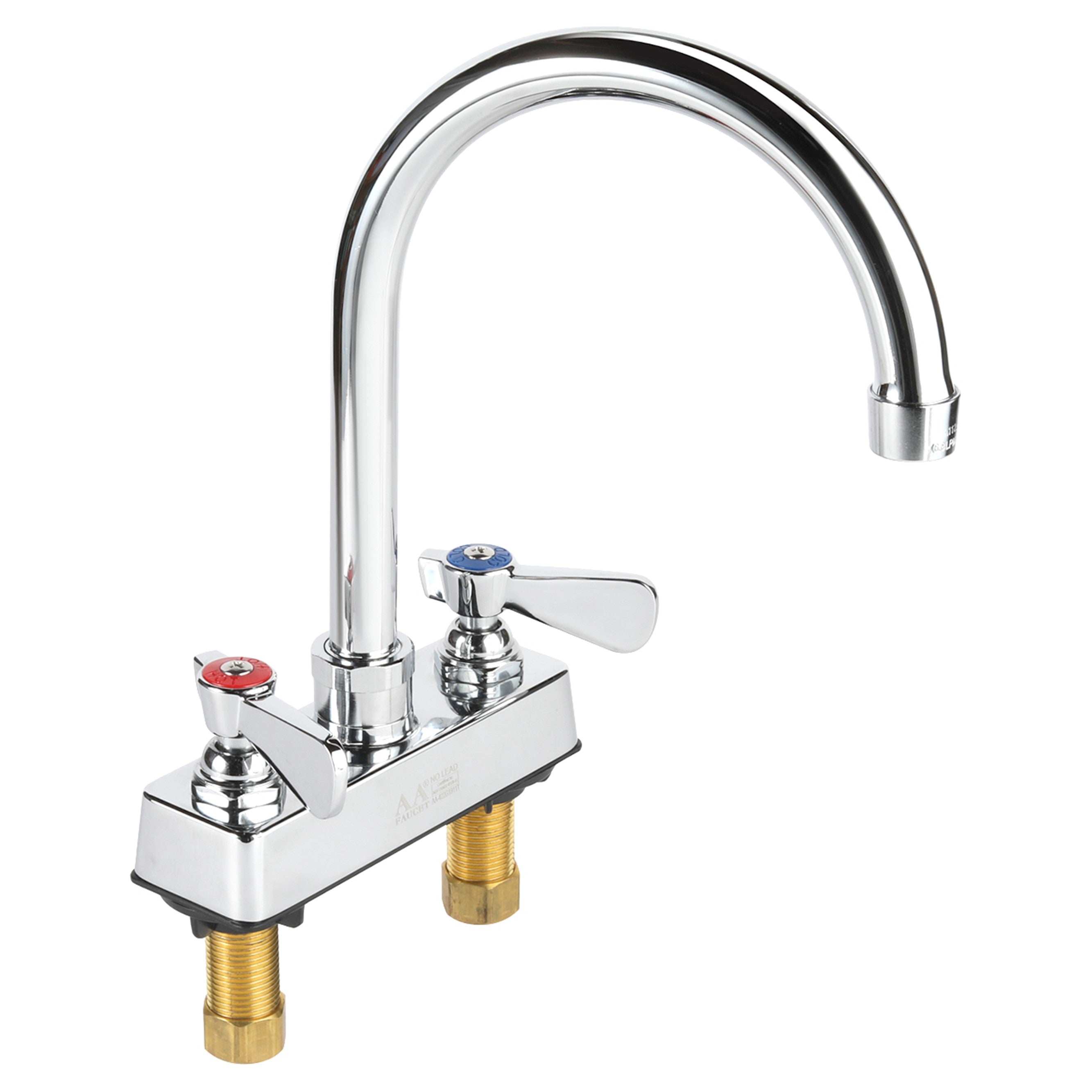 AA Faucet 4" Deck Mount Commercial Bar Sink Faucet with 6" Gooseneck Spout, Brass Construction Chrome Polished for Restaurant Kitchen NSF Approved