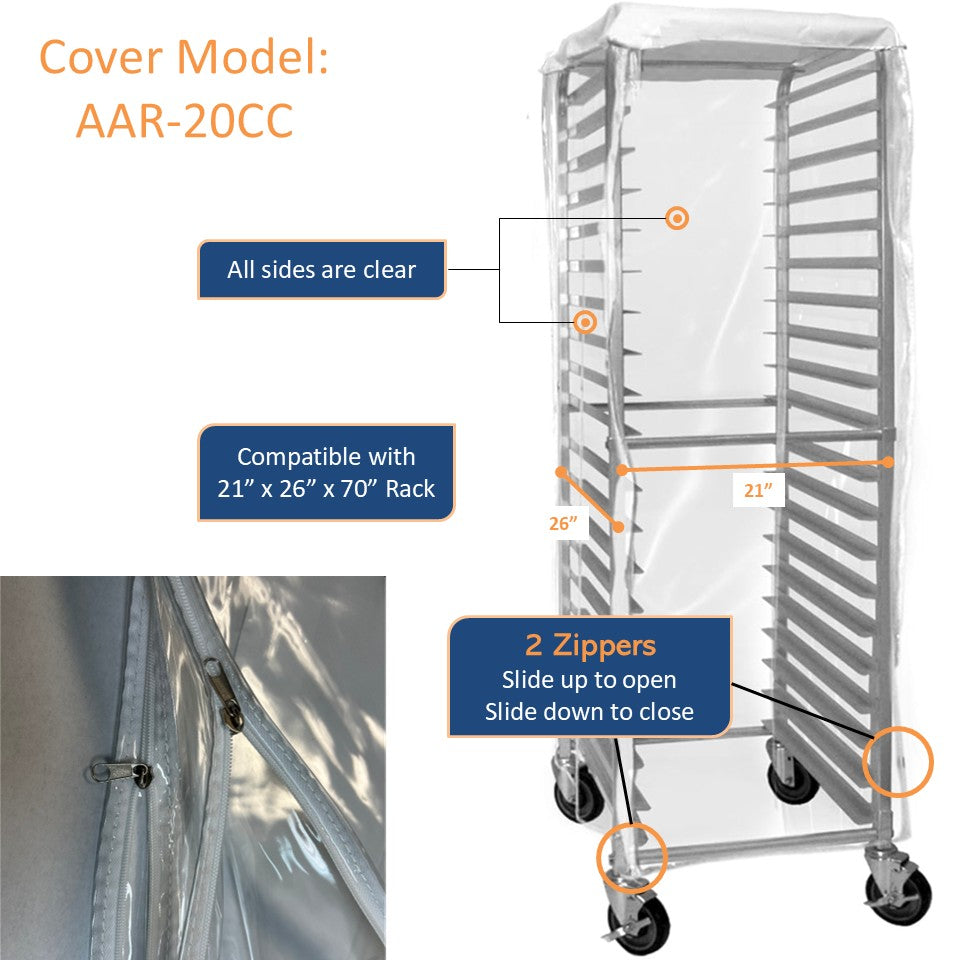 GSW AAR-20CC Clear Plastic Bun Pan Rack Cover with 2 Zippers, for Commercial Kitchen Used for 21” x 26” x 70” Rack