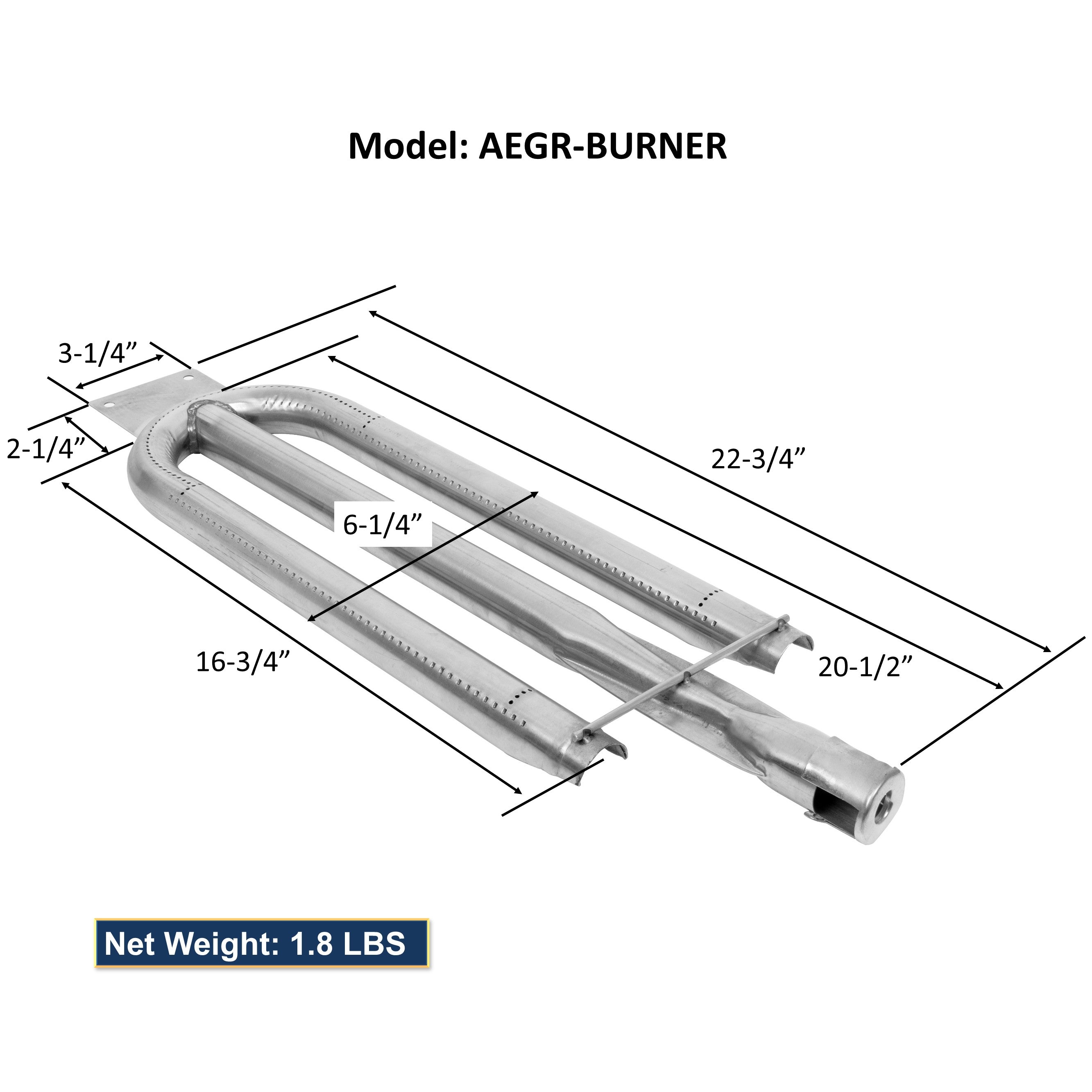 GSW AEGR-BURNER 22-3/4” x 6-1/4” U-Shaped Stainless Steel Tube Burner (24,000 BTU) for AEGR Series Commercial Countertop Griddles