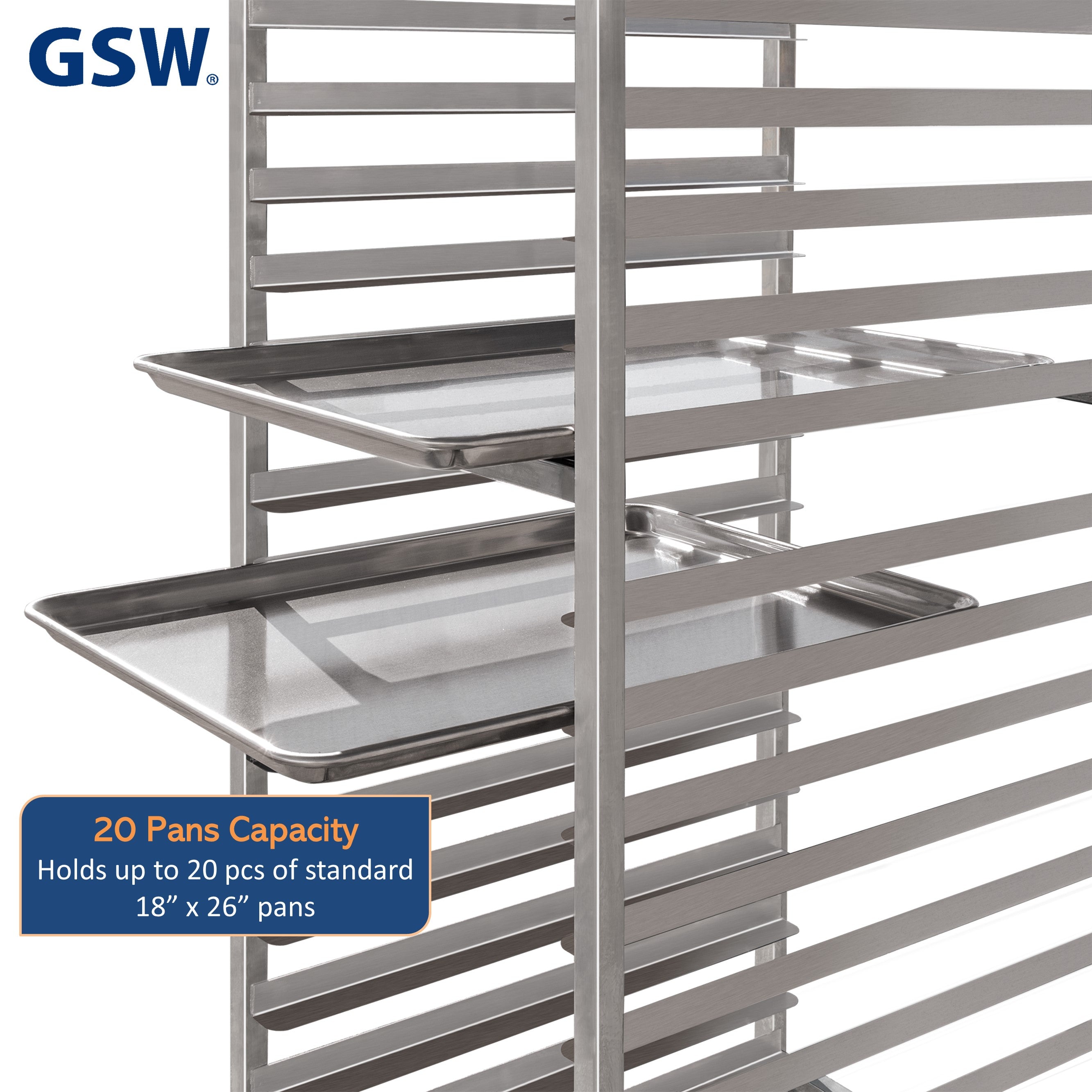 GSW ASR-2022W All Welded Stainless Steel Bun/Sheet Pan Rack Storage holds 20 Pans for Commercial Kitchen , 20-1/4” x 26” x 72”