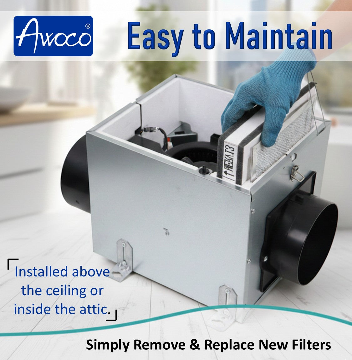 Awoco 6” Vent Make-Up Air (MUA) System 3 Speeds 100 CFM with MERV13 Filter, Energy Saving HVI Certified