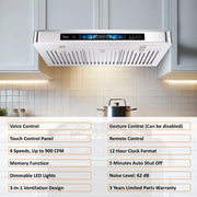 Awoco 36" Under Cabinet Range Hood with Voice, Gesture, Touch & Remote Control, 900 CFM Kitchen Hood with 4-Speed, Stainless Steel Stove Hood with 3 Kitchen Vents, LED Lights, Baffle Filters