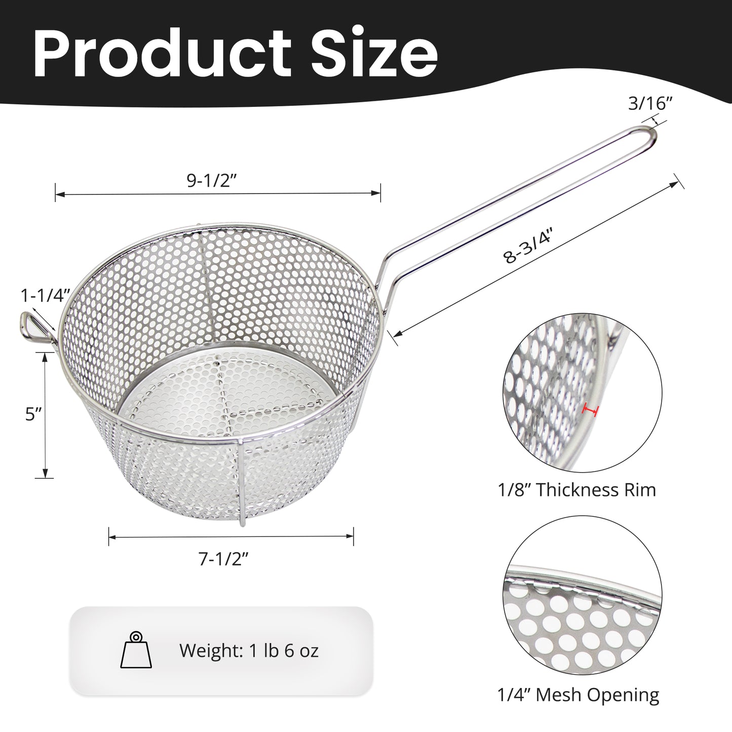 GSW STR-P09 Stainless Steel Round Vegetable Basket with A Hook (17”L x 9”W x 7”H)