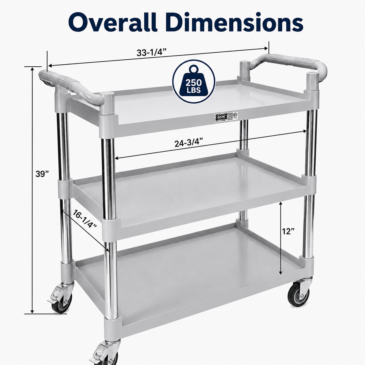 GSW Functional Plastic Utility Bus Cart (16-1/4"W x 33-1/4"L x 40"H)