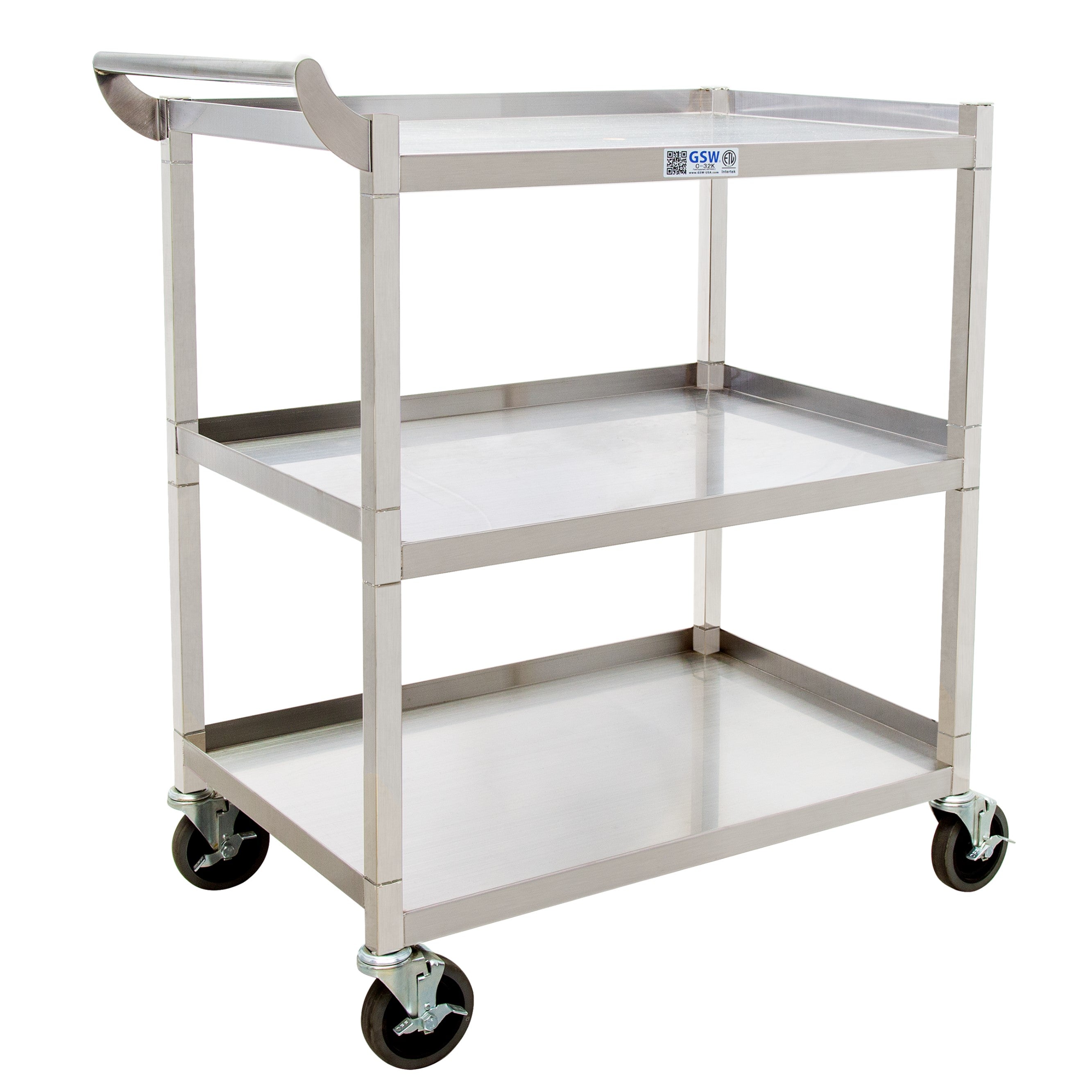 GSW C-31K Stainless Steel Solid 1-Inch Tubular Utility Cart with 4-3/4" Swivel Casters (26-1/2"W x 15-1/2"D x 35-1/2"H)