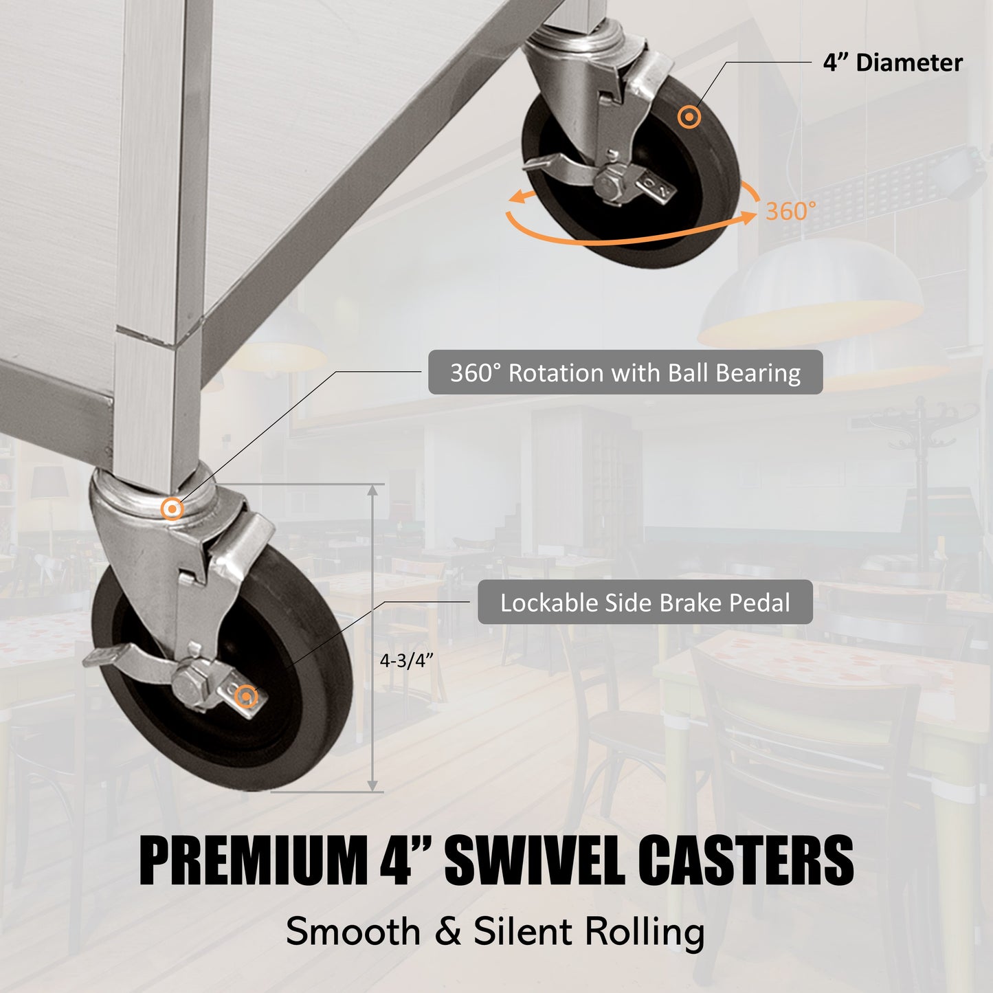 GSW C-31K Stainless Steel Solid 1-Inch Tubular Utility Cart with 4-3/4" Swivel Casters (26-1/2"W x 15-1/2"D x 35-1/2"H)