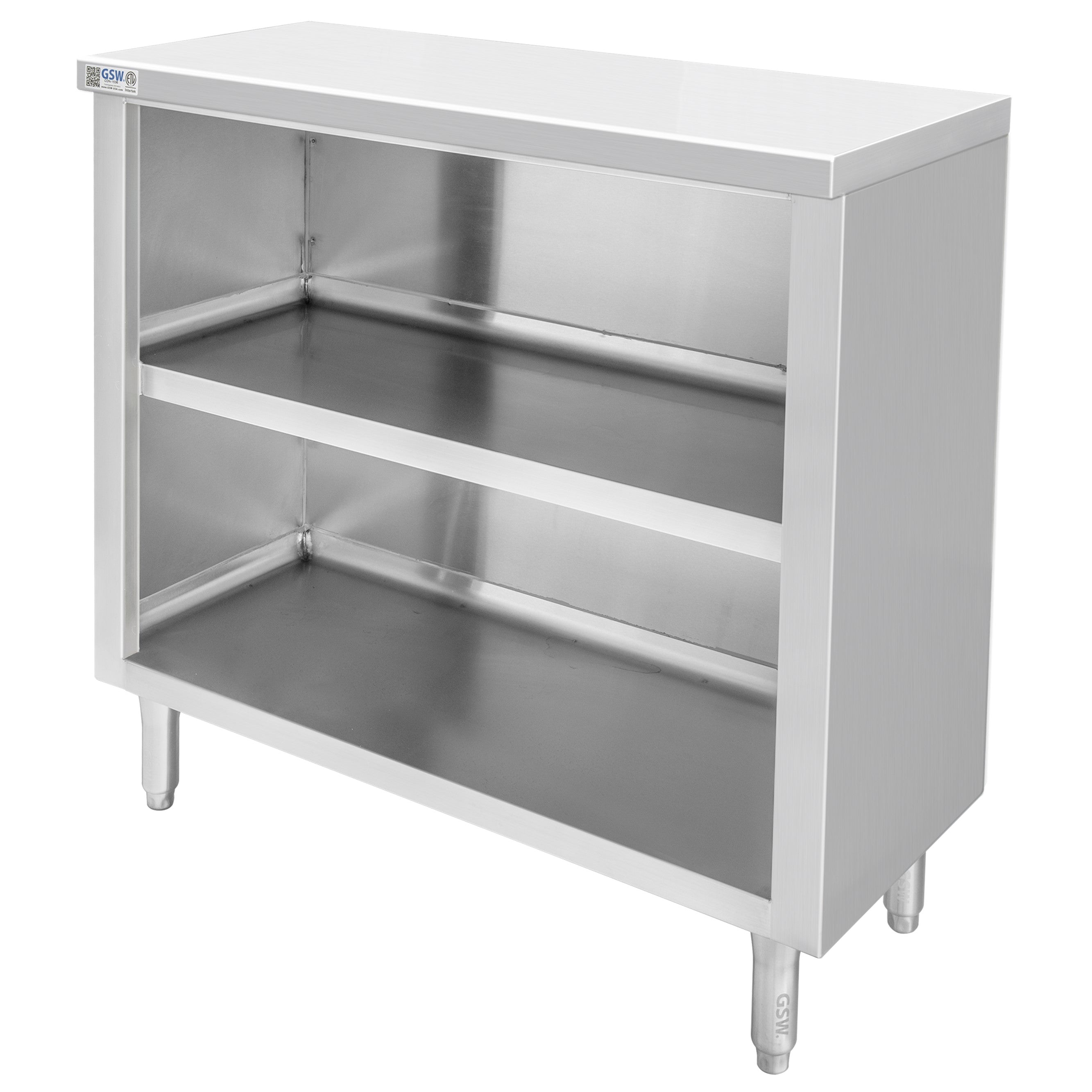 GSW 60" x 15" Flat Top All Stainless Steel Enclosed Work Table Cabinet - Open Front