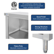 GSW 48" x 15" Flat Top All Stainless Steel Enclosed Work Table Cabinet - Open Front