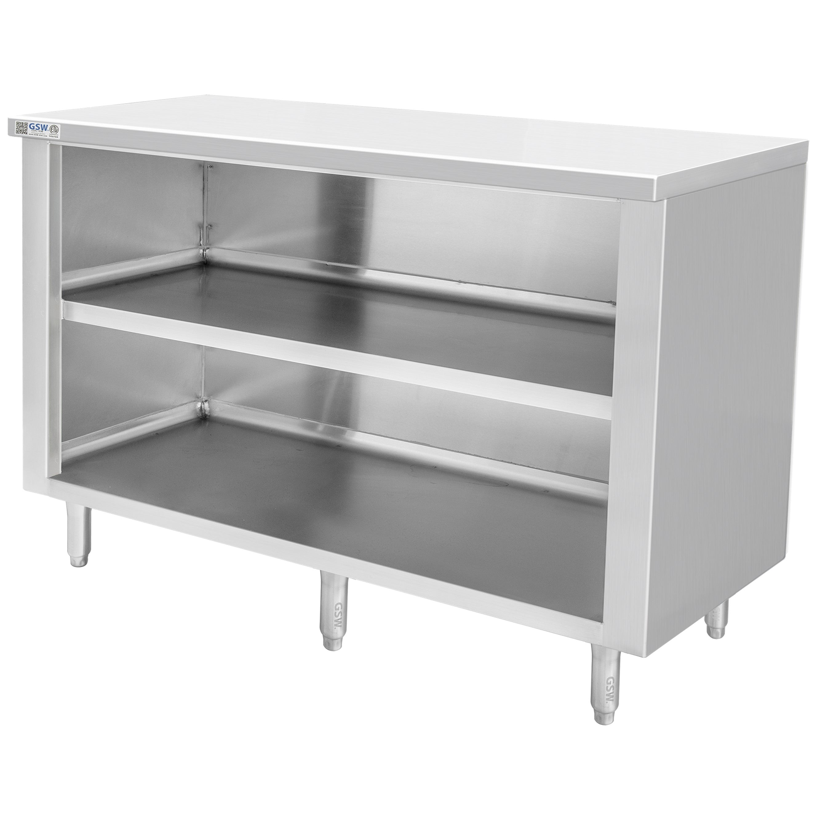 GSW 72" x 15" Flat Top All Stainless Steel Enclosed Work Table Cabinet - Open Front