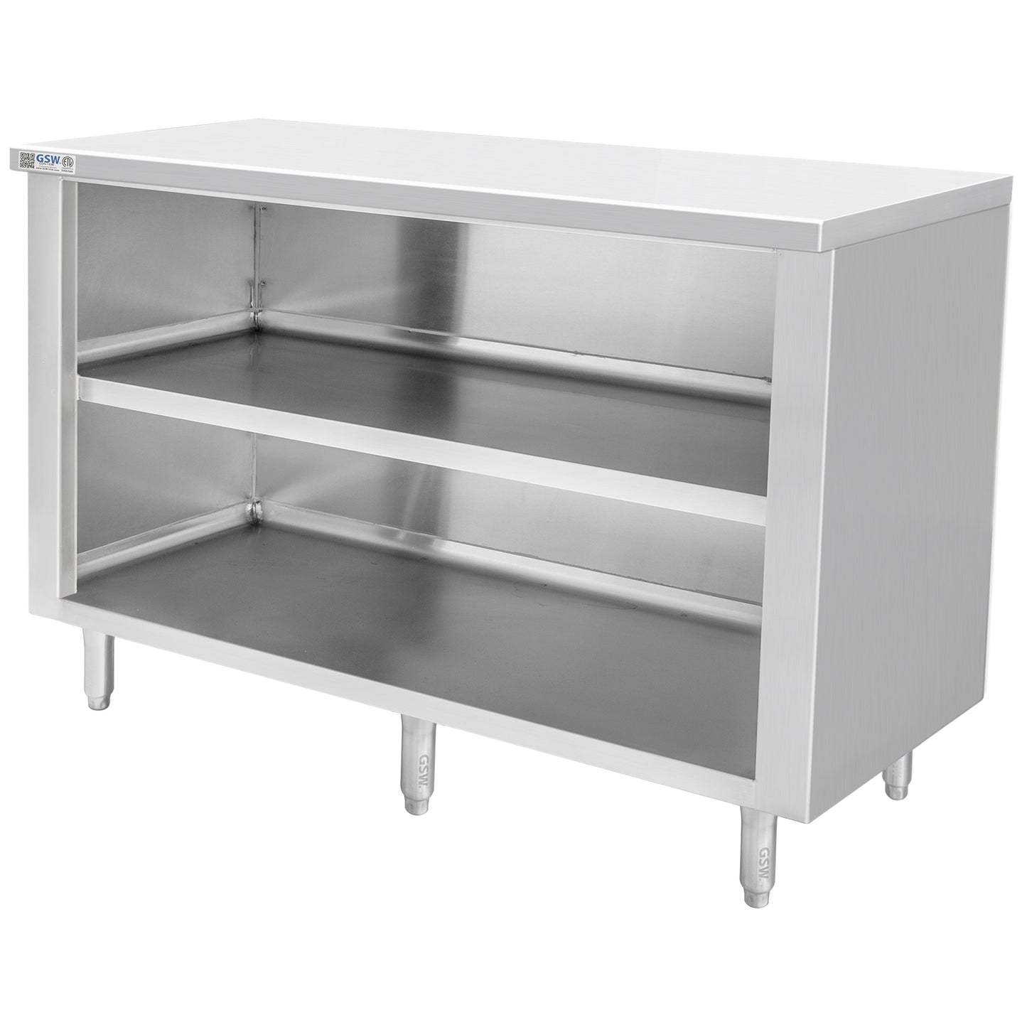 GSW 72" x 15" Flat Top All Stainless Steel Enclosed Work Table Cabinet - Open Front