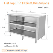 GSW 72" x 15" Flat Top All Stainless Steel Enclosed Work Table Cabinet - Open Front