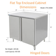 GSW 48" x 24" Flat Top All Stainless Steel Enclosed Work Table Cabinet - Hinged Doors