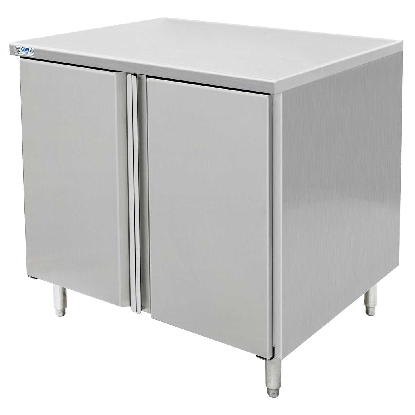 GSW 48" x 24" Flat Top All Stainless Steel Enclosed Work Table Cabinet - Hinged Doors