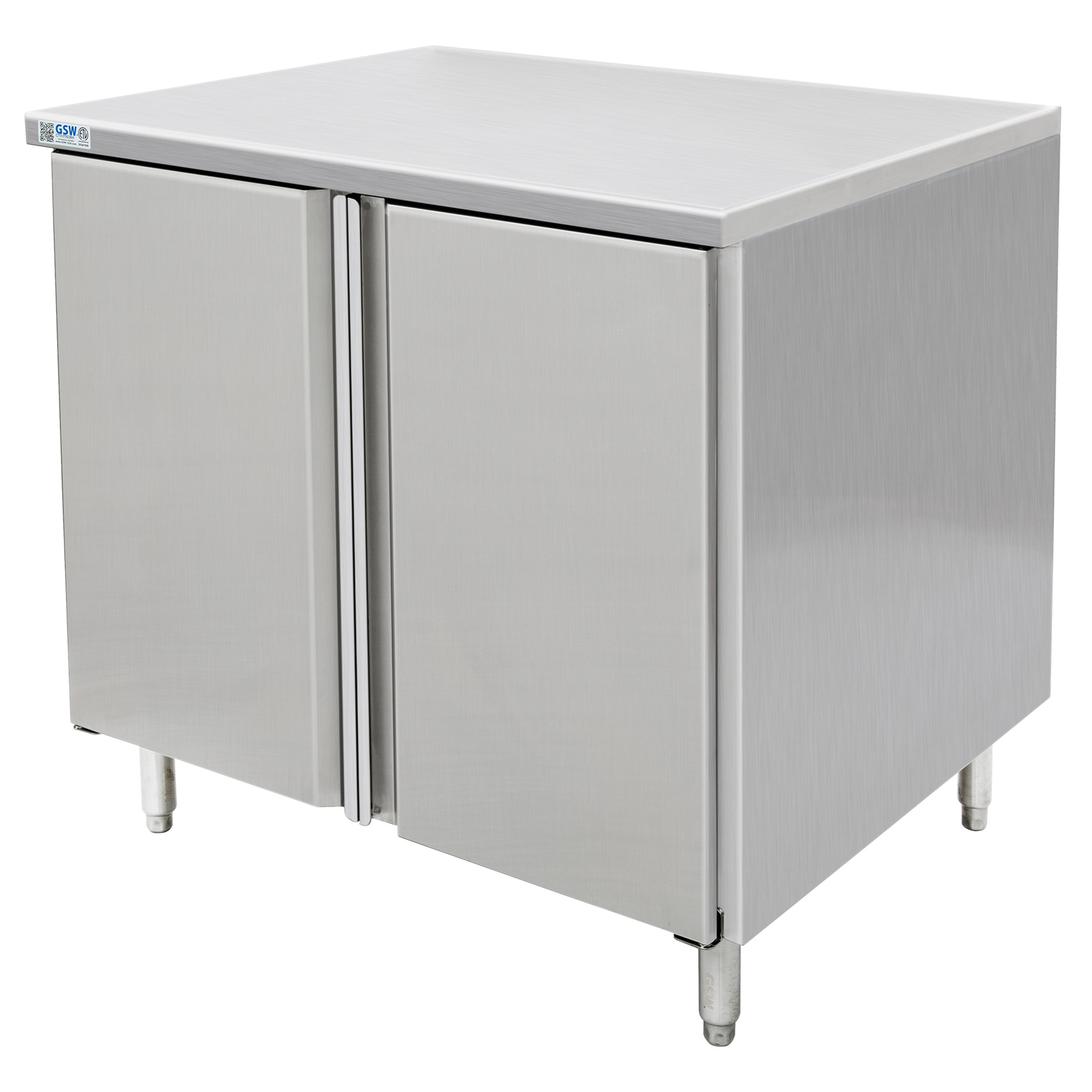 GSW 48" x 30" Flat Top All Stainless Steel Enclosed Work Table Cabinet - Hinged Doors
