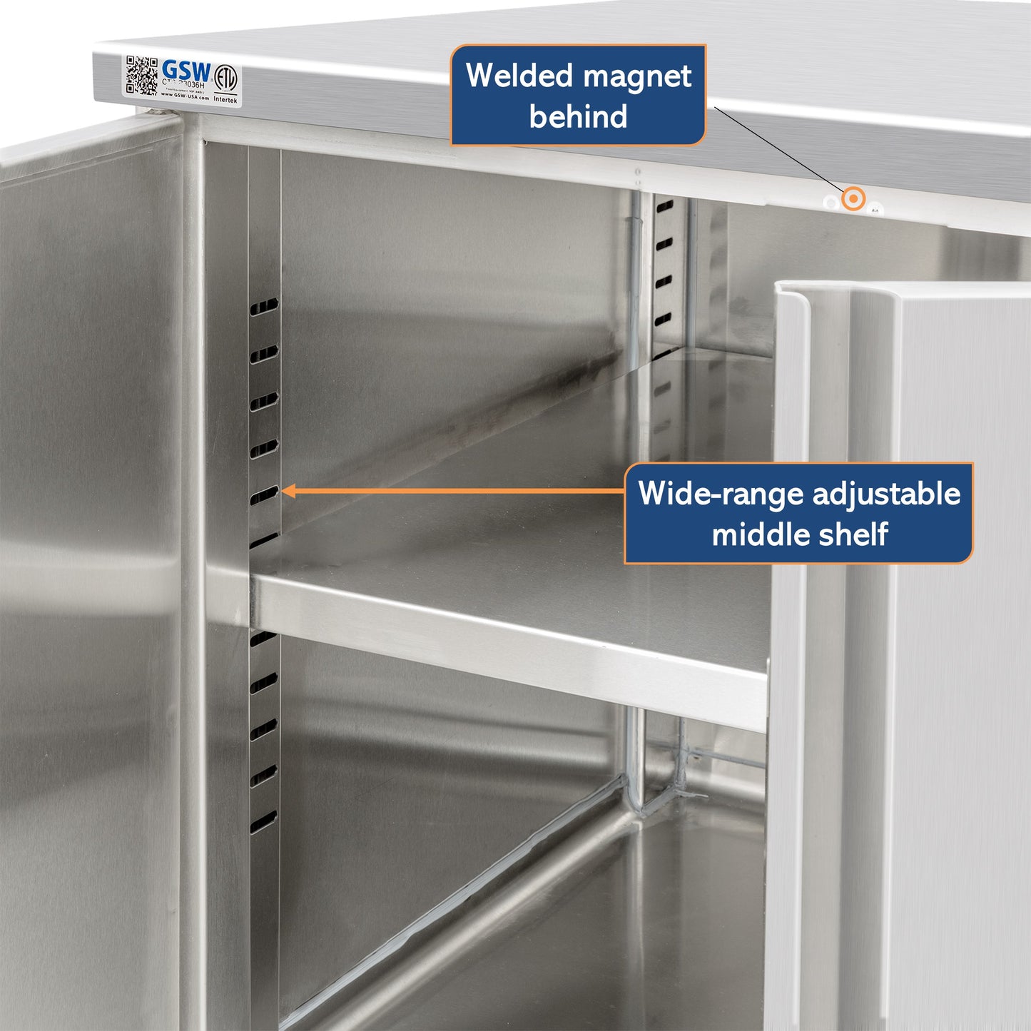 GSW 72" x 24" Flat Top All Stainless Steel Enclosed Work Table Cabinet - Hinged Doors