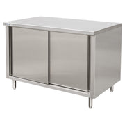 GSW 48" x 24" Flat Top All Stainless Steel Enclosed Work Table Cabinet - Sliding Doors