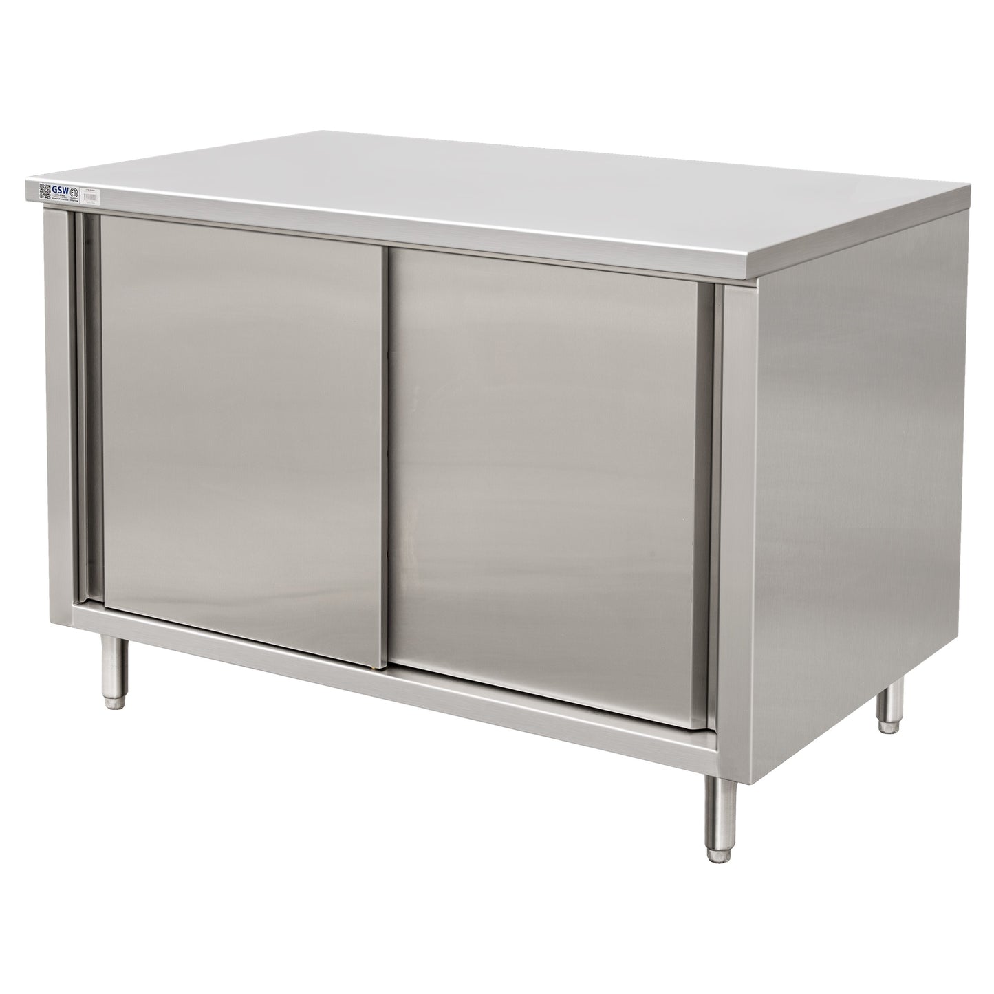 GSW 60" x 30" Flat Top All Stainless Steel Enclosed Work Table Cabinet - Sliding Doors