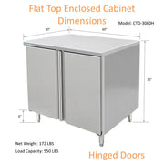 GSW 60" x 30" Flat Top All Stainless Steel Enclosed Work Table Cabinet - Hinged Doors
