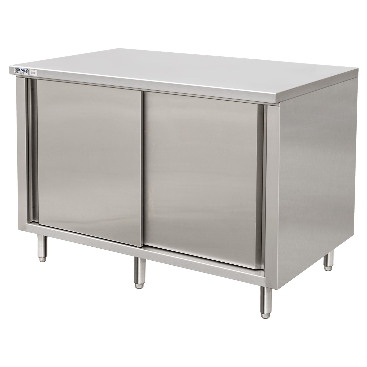 GSW 72" x 24" Flat Top All Stainless Steel Enclosed Work Table Cabinet - Sliding Doors