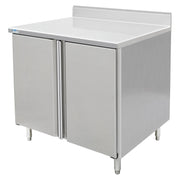 GSW 48" x 24" Stainless Steel Enclosed Work Table Cabinet - Hinged Doors, 4in Rear Upturn